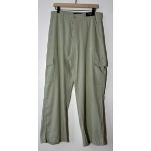 NWT Hollister Ultra High Rise Women's baggy Linen-like cargo pants Large Green